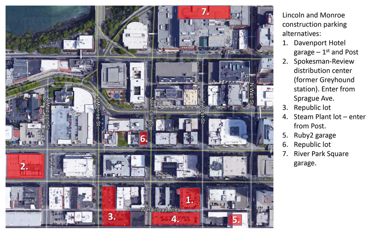 Lincoln and Monroe Construciton Alternative Parking Map