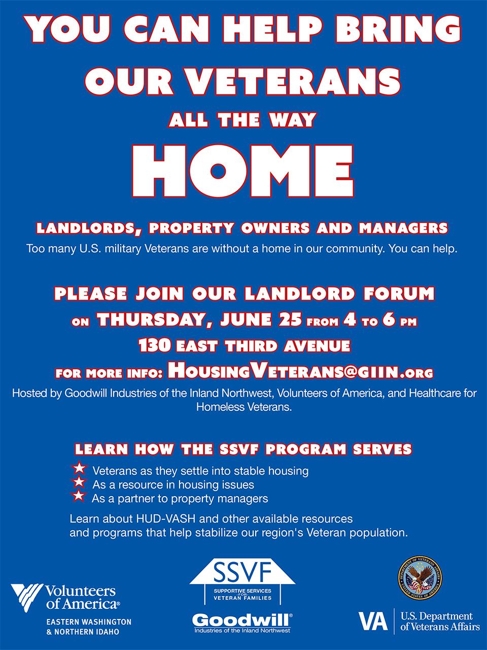 Help Bring Our Veterans All the Way Home Flyer