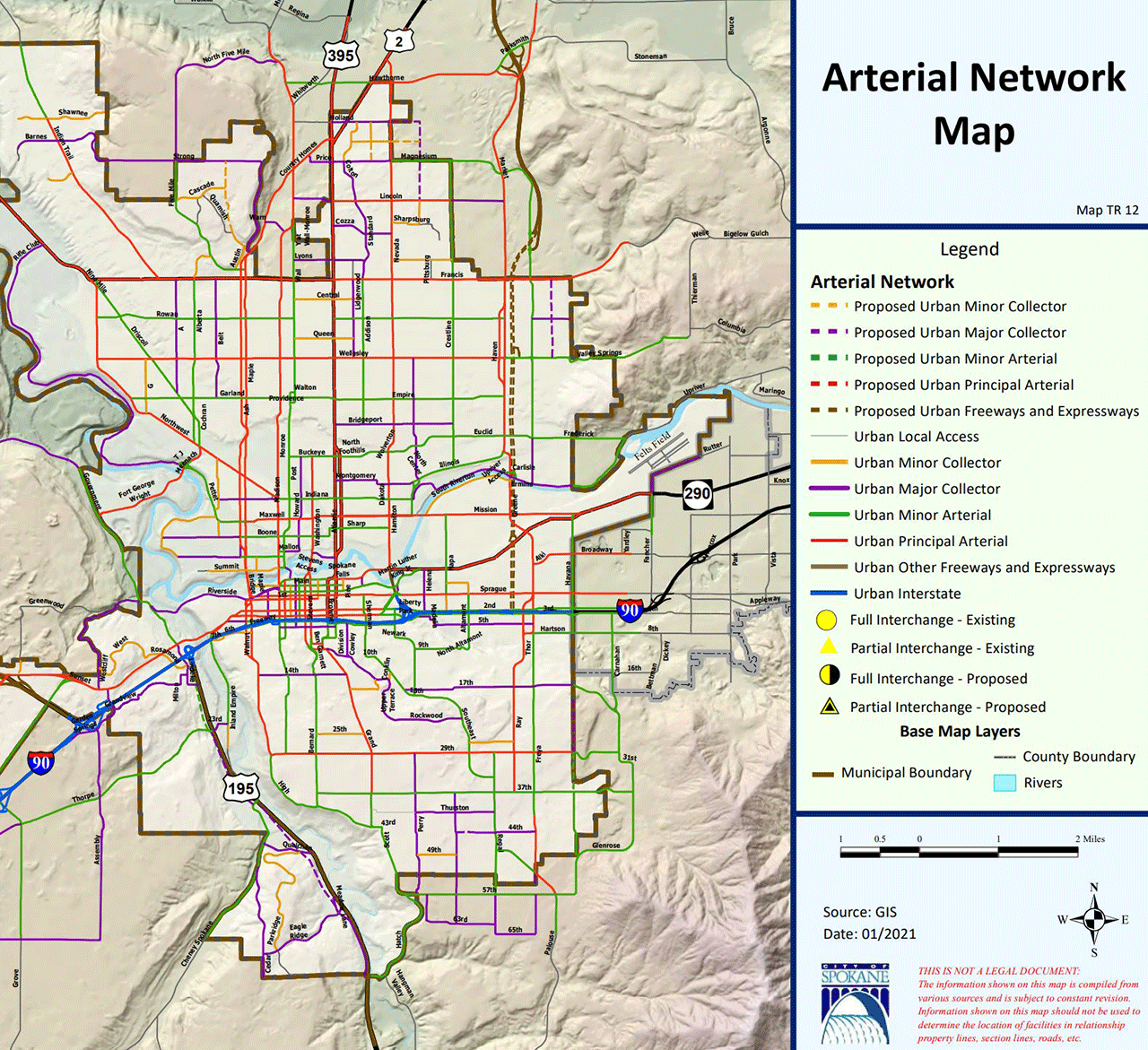 A map showing the location of proposed modifications to the Arterial Network Map.