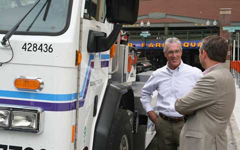 Mayor examining about CNG truck