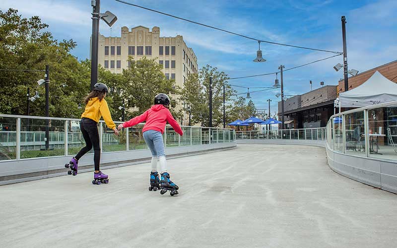 Girls roller-skating