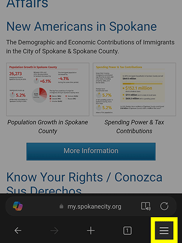 A screenshot of a Microsoft Edge browser on a mobile device. The settings menu, which looks like three stacked lines, is highlighted.