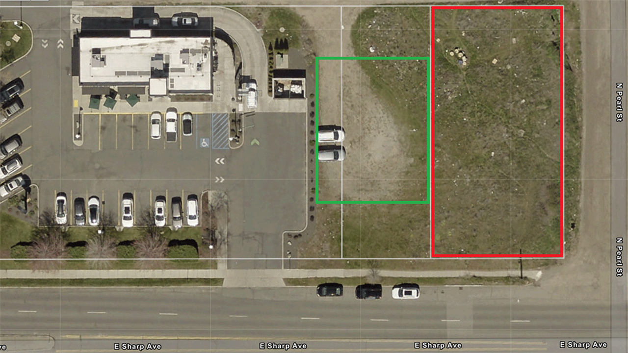 P2P Example 3: Red areas show parcels or areas that either are blocked for access or cannot be established as sites used for parking.