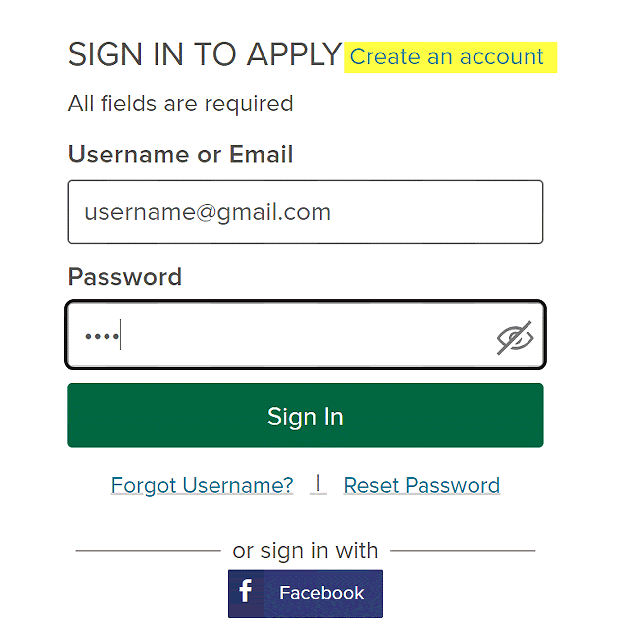 Sign in/Create an Account UI