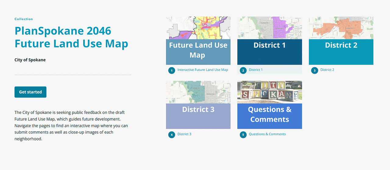 PlanSpokane 2046 Future Land Use Map Storymap screenshot