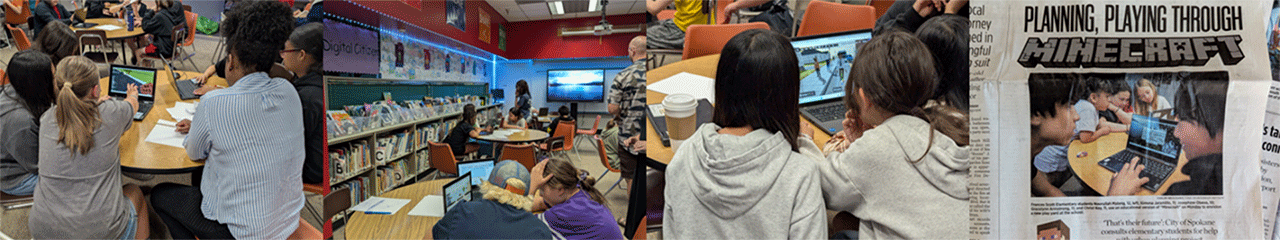 Photos of students at Minecraft Student Workshop