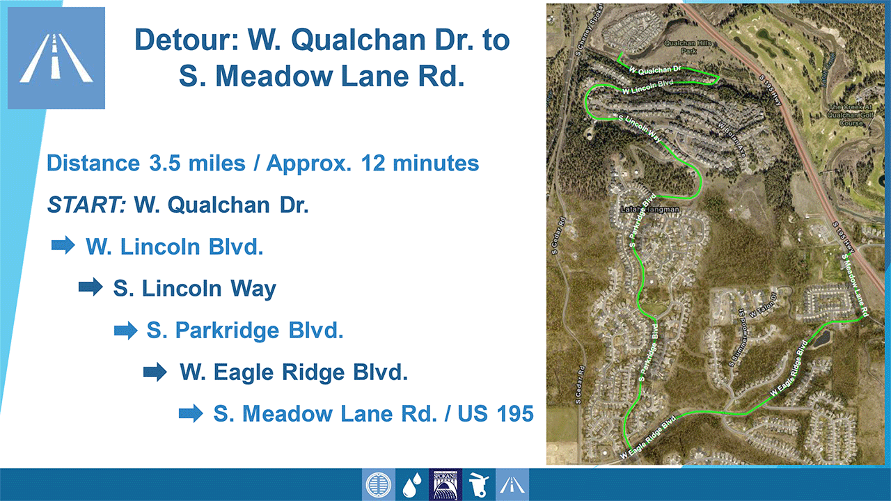 Qualchan Drive to Meadow Lane Detour Map
