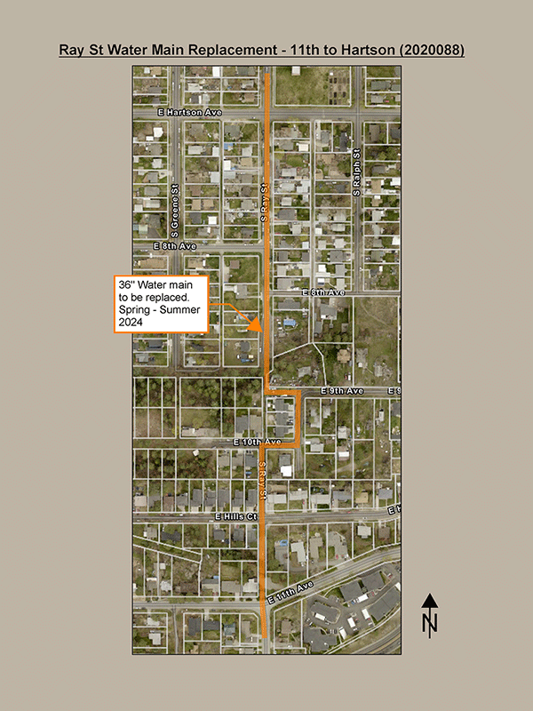 Ray St. Water Main Map, Updated March 2024