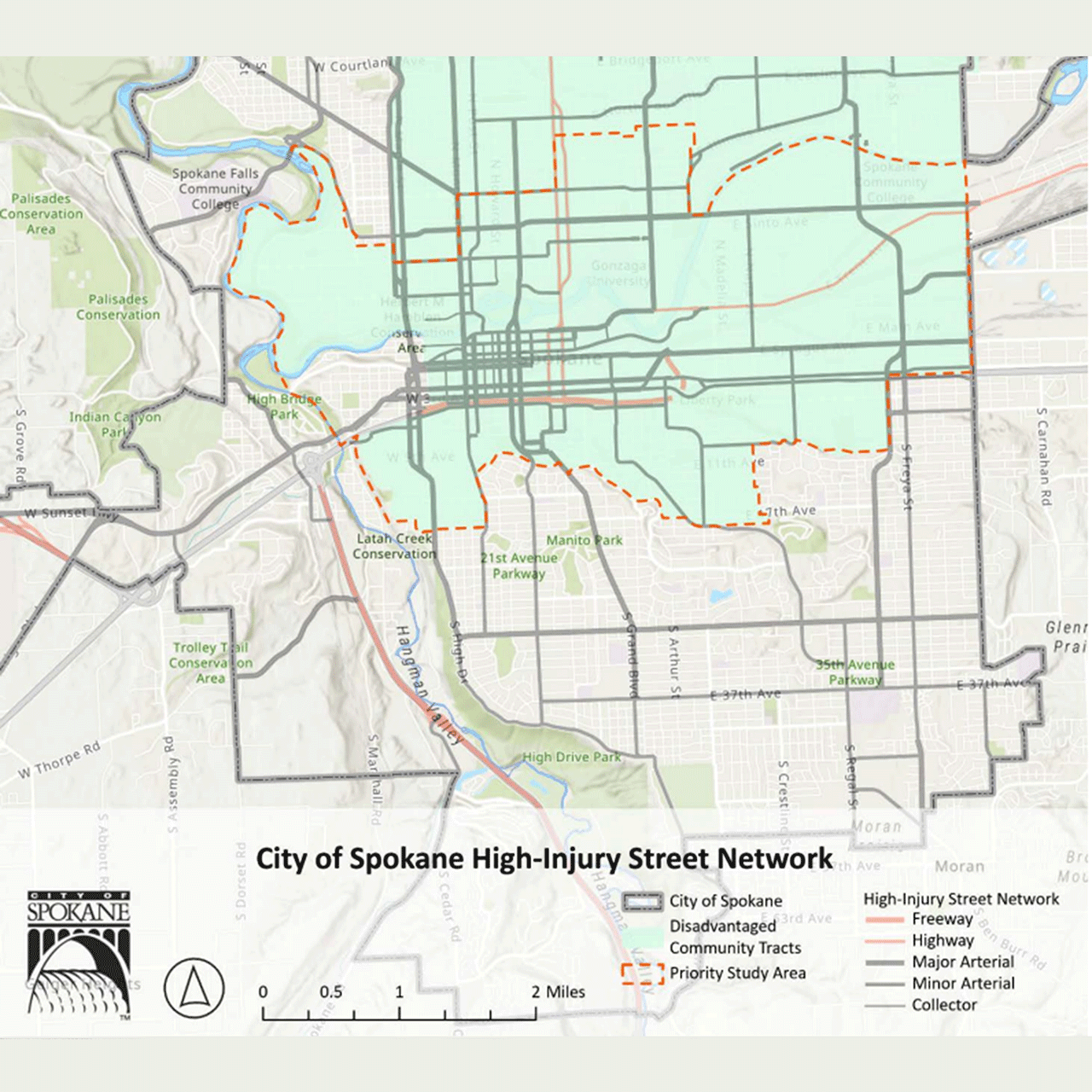 City of Spokane High Injury Street Network Map
