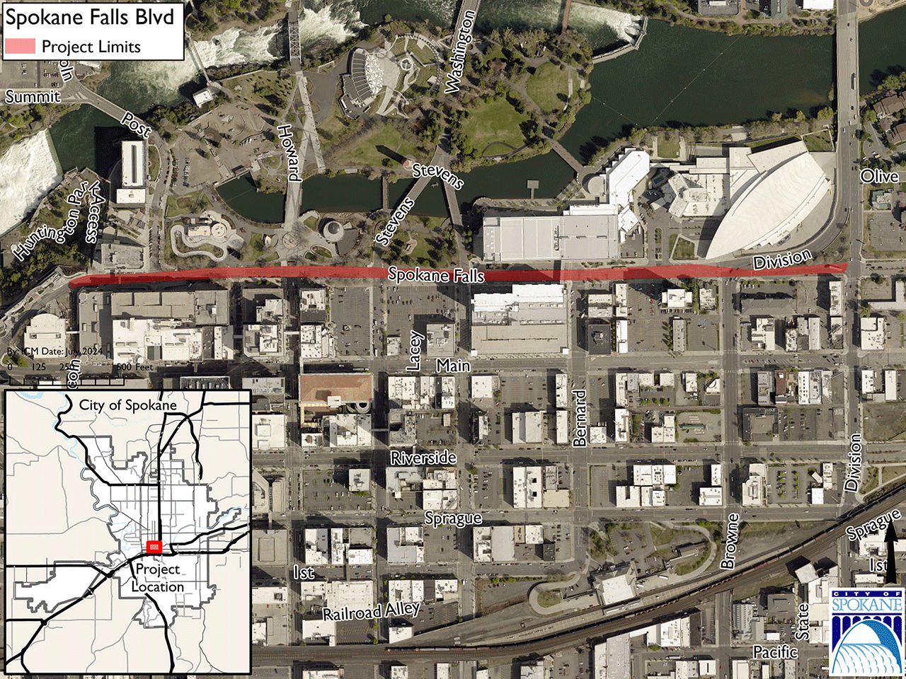 Spokane Falls Boulevard Planning Study Map
