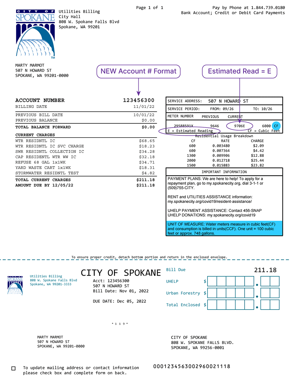 Utility Billing Changes City Of Spokane Washington   Utility Bill Sample 2022 