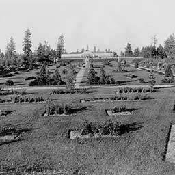 Looking northwest across the Rose Garden in Manito Park. 1910-1940. courtesy of Spokane Public Library's Northwest Room