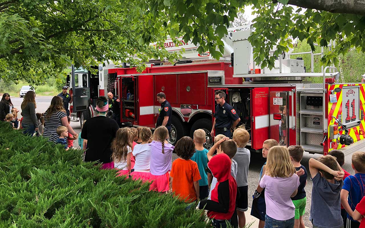 Spokane Fire Fighters and Elementary Kids