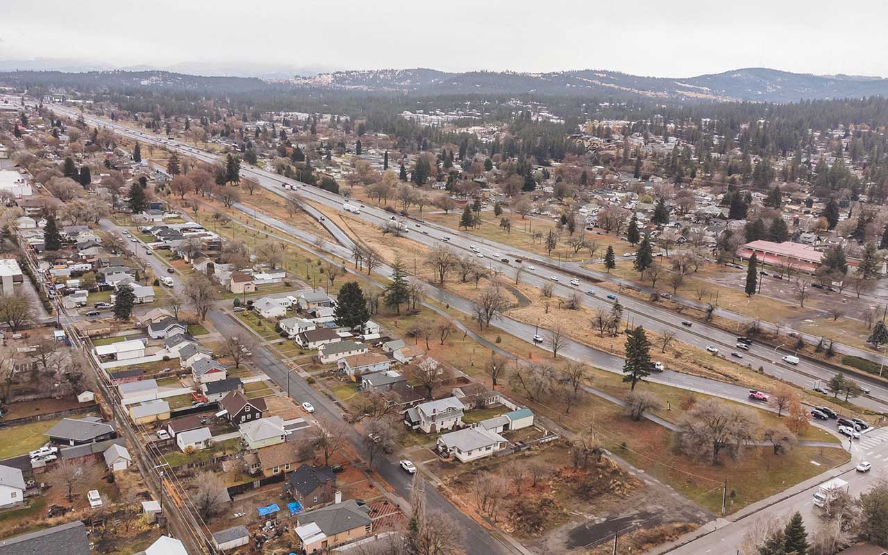 Aerial view of Spokane neighborhood