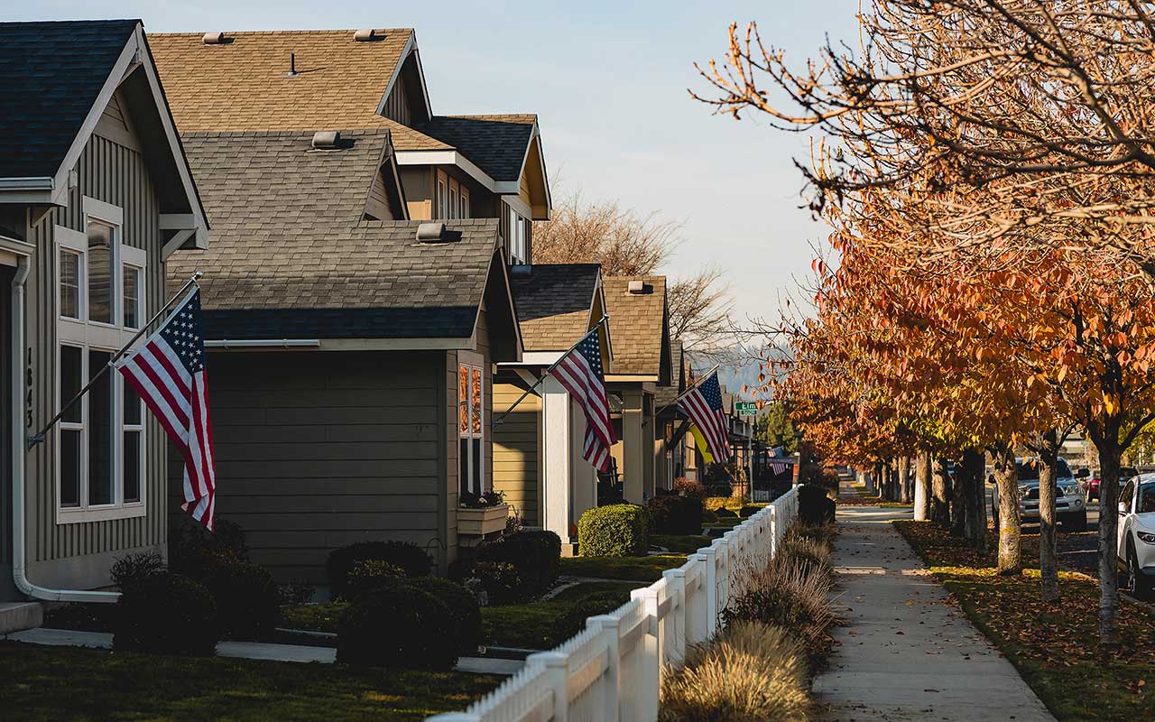 Row of houses along a sidewalk