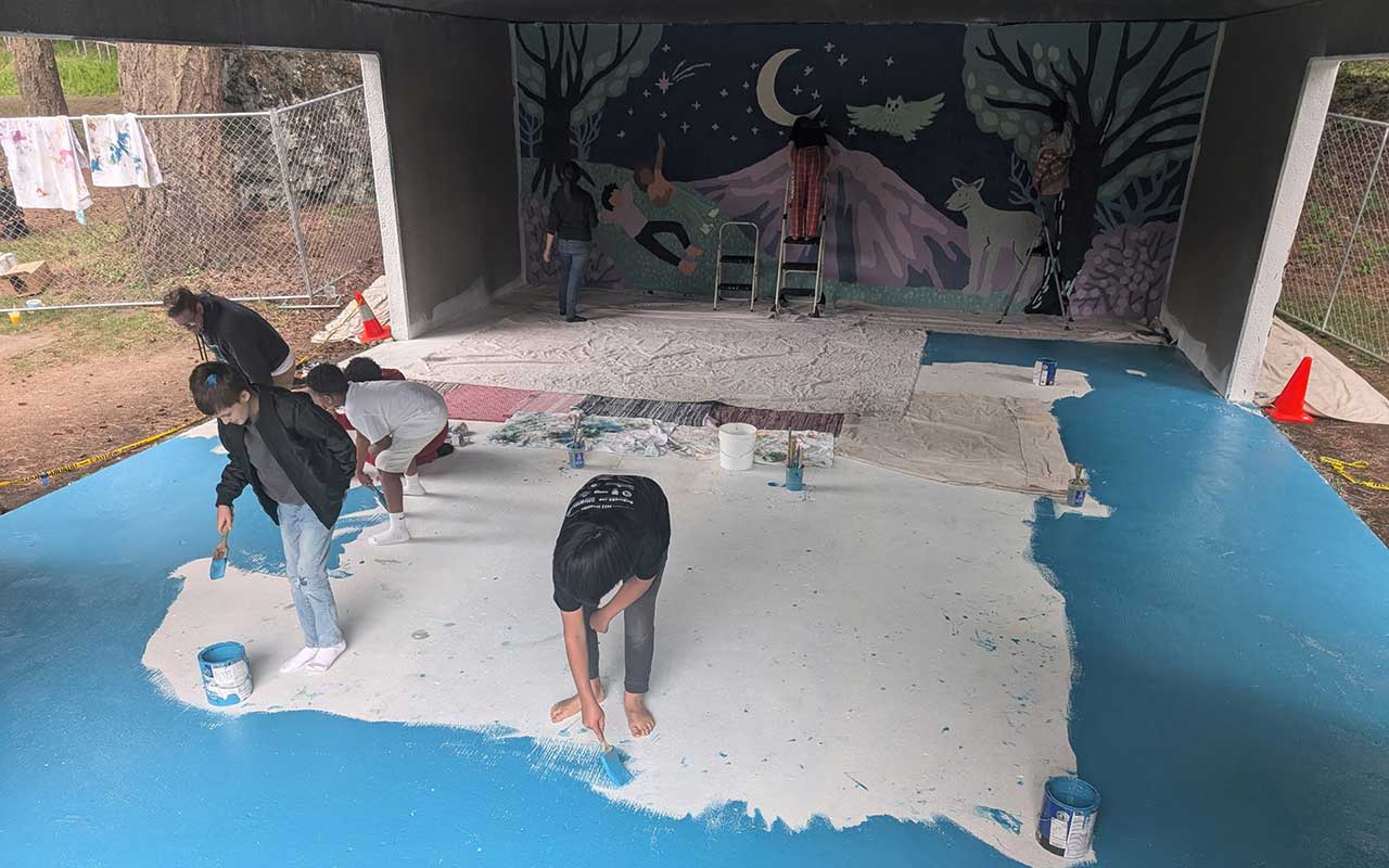 Group Painting the Lincoln Park Shelter Mural
