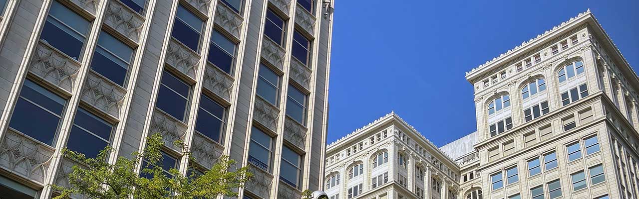 Tall buildings with a blue sky background, Downtown Spokane